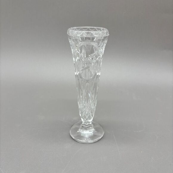 Vintage Bohemian Lead Crystal Cut Glass Bud Vase Starburst Panel Pedestal 6" - Picture 1 of 6